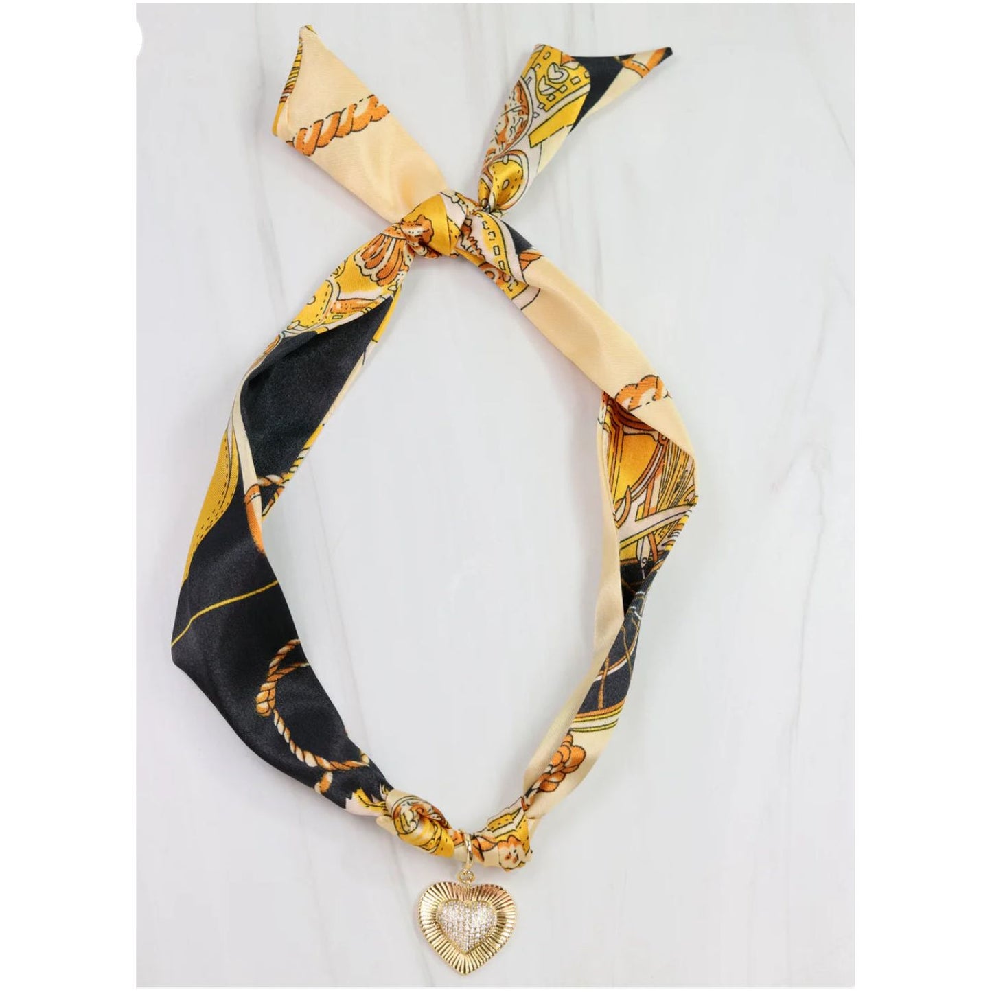 Lillie Scarf Charm Necklace Black Gold