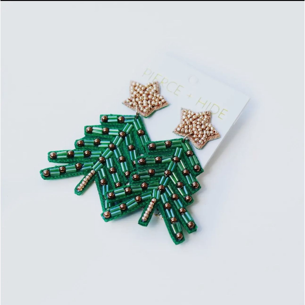 Custom Beaded Green Boho Christmas Tree Earrings