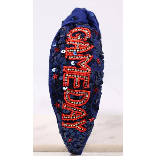 Game Day Sequin Headband Navy Red