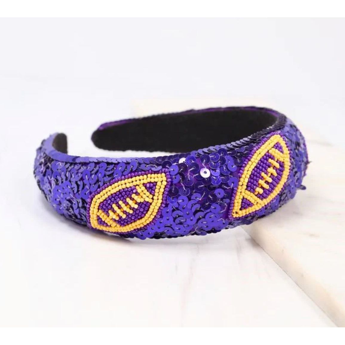Punt Football Sequin Headband Purple Yellow