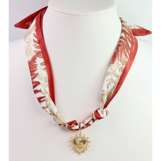 Lillie Scarf Charm Necklace Rust Beige