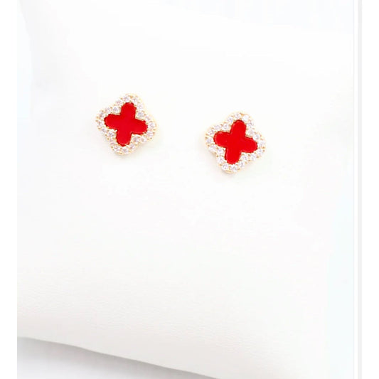 Bisbee CZ Clover Stud Earring Red