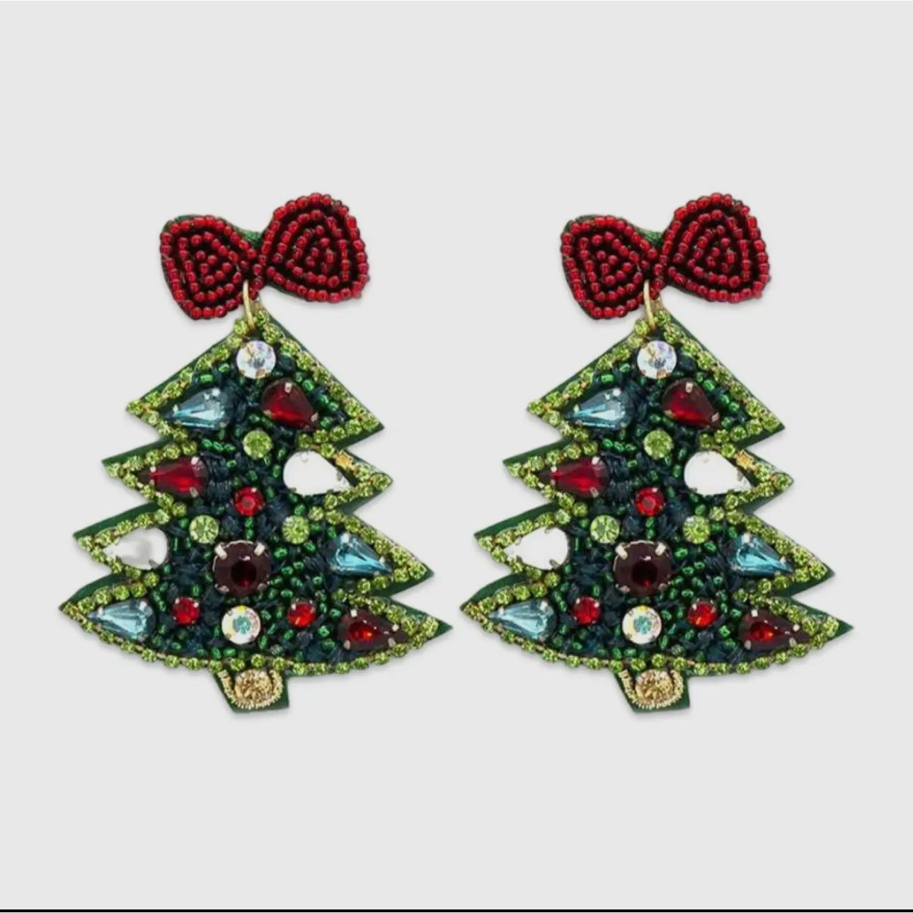 Green Crystal Christmas Tree Earrings