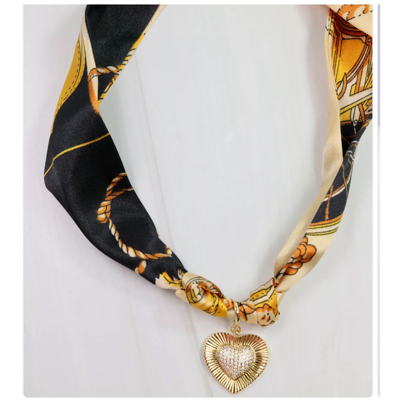 Lillie Scarf Charm Necklace Black Gold