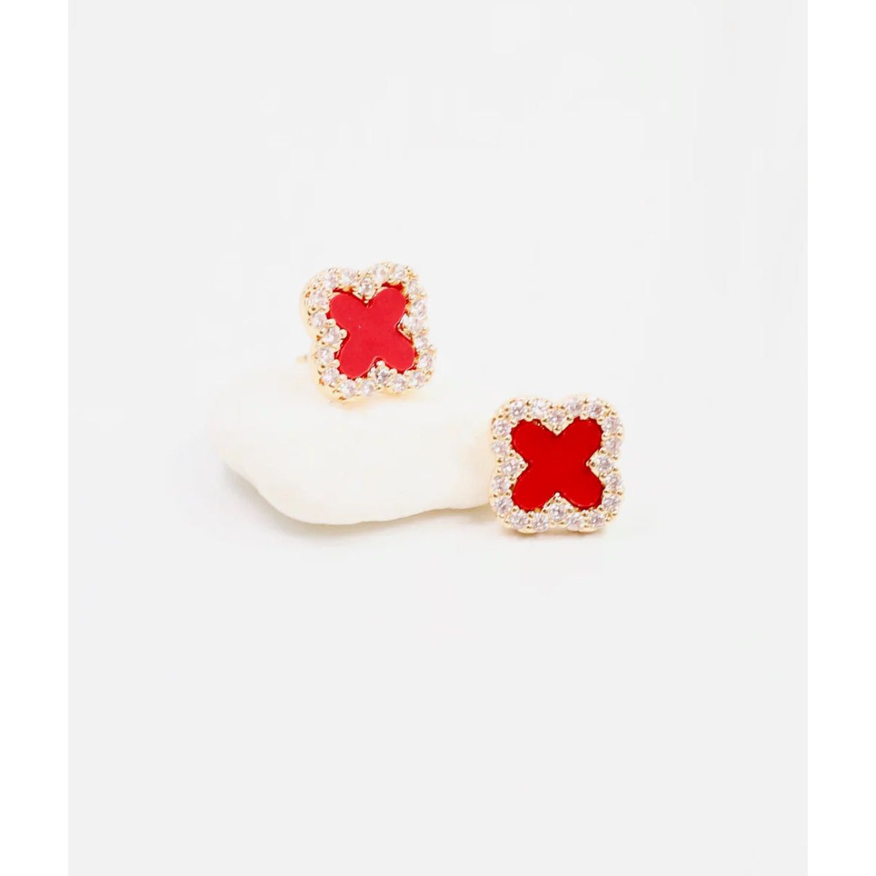 Bisbee CZ Clover Stud Earring Red