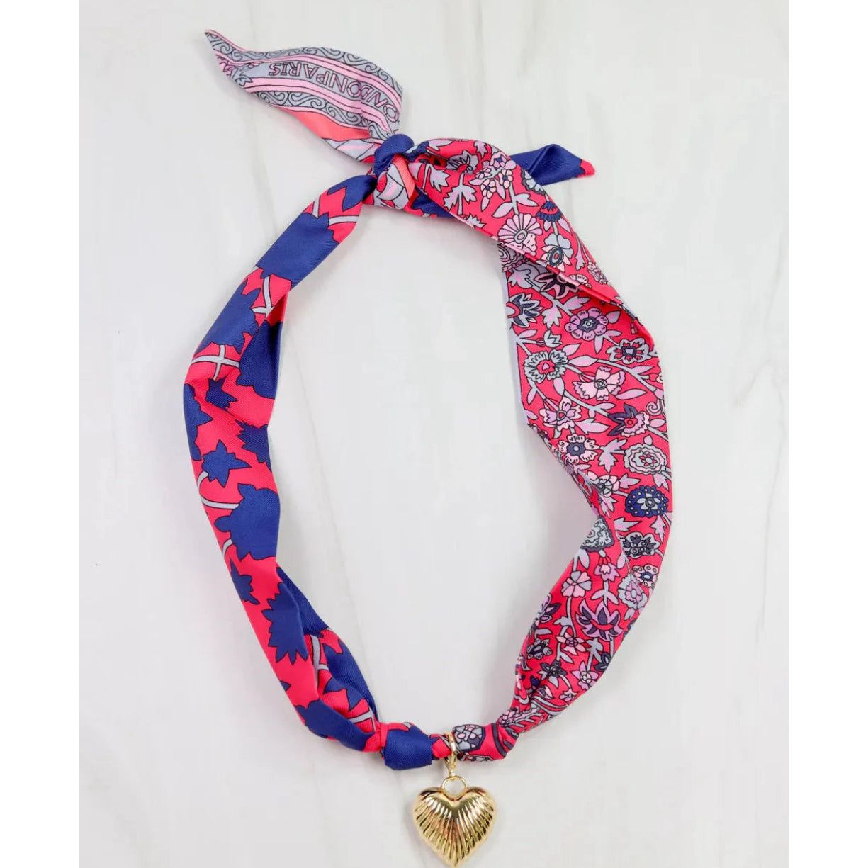 Lillie Scarf Charm Necklace Navy Red