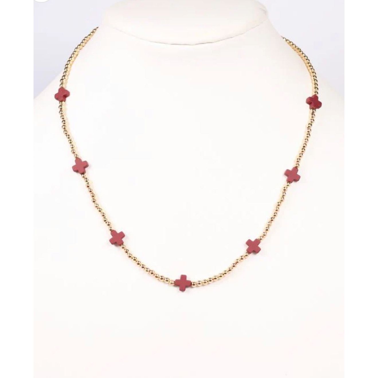 Kathy Necklace with Crosses Burgundy