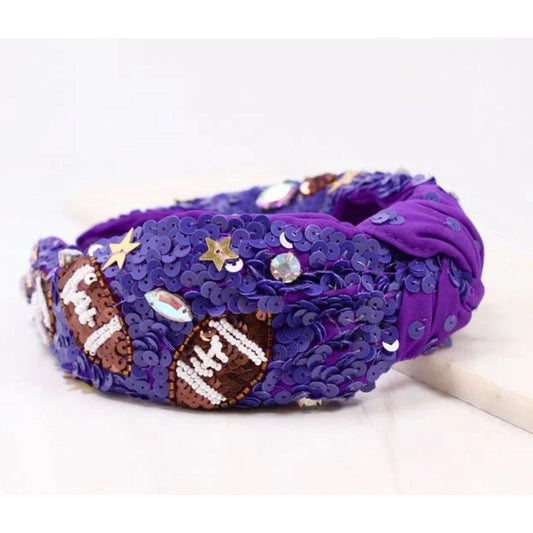 Interception Football Sequin Headband Purple