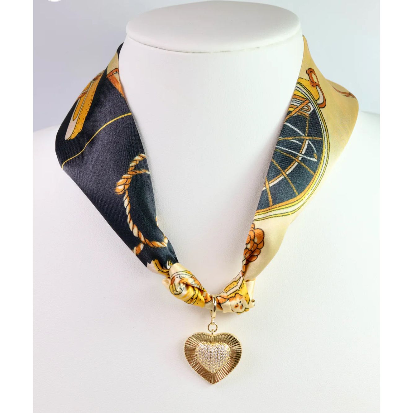 Lillie Scarf Charm Necklace Black Gold