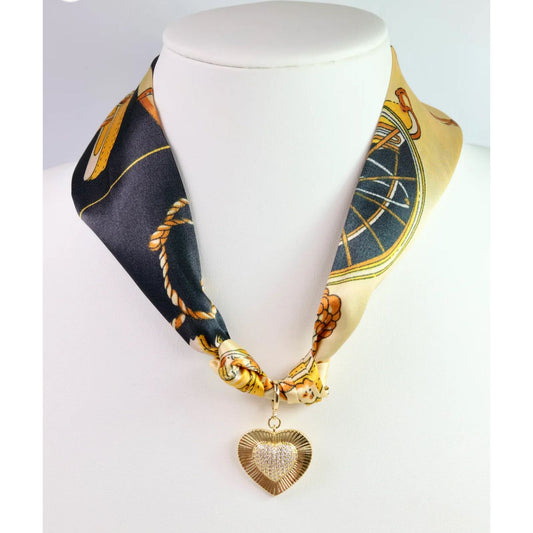Lillie Scarf Charm Necklace Black Gold