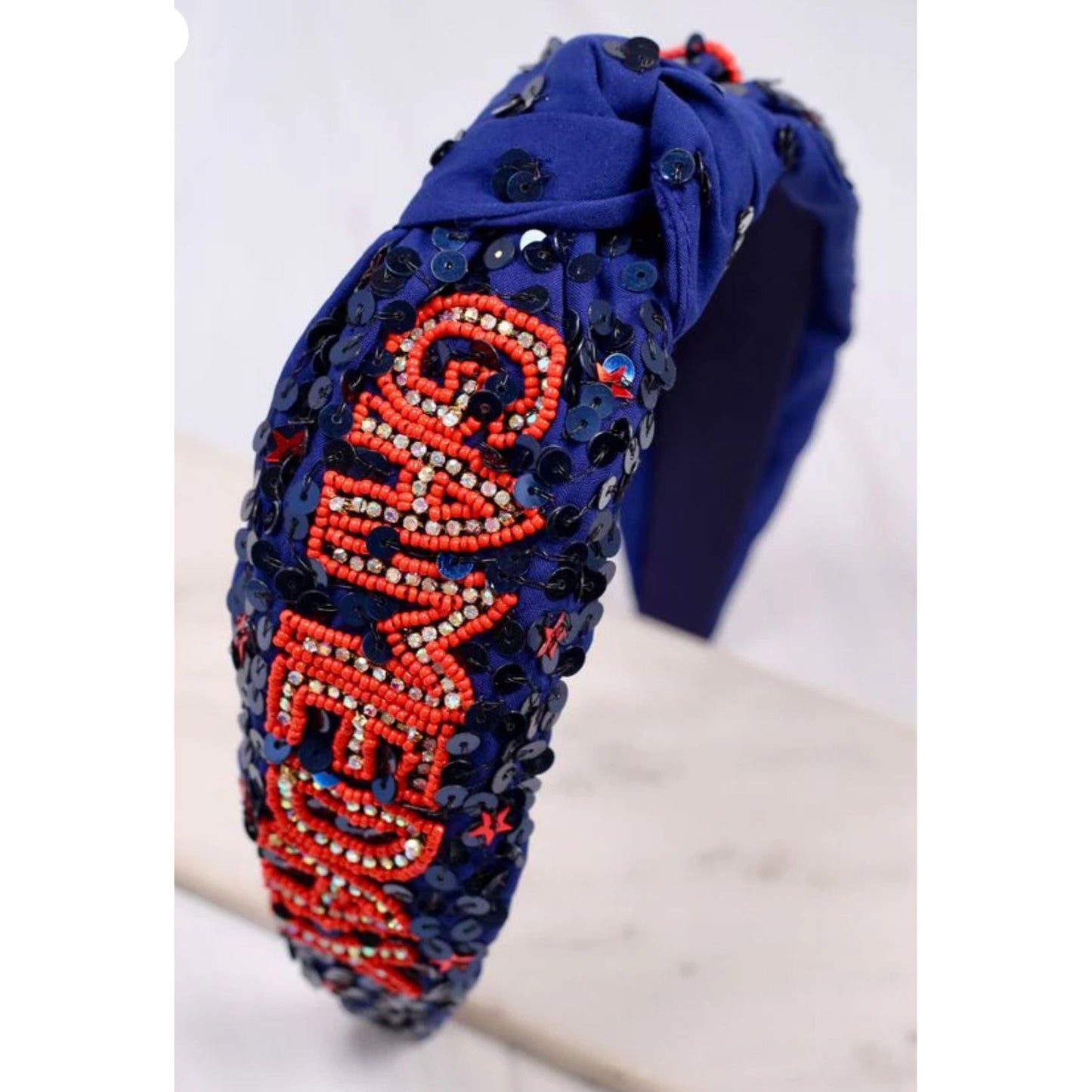 Game Day Sequin Headband Navy Red
