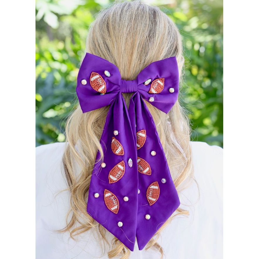 Hutson Beaded Football Bow Purple