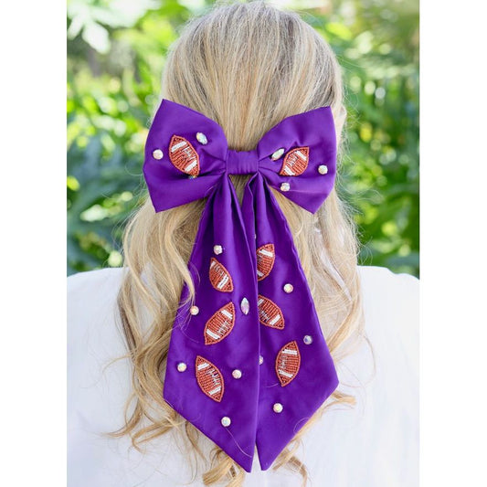 Hutson Beaded Football Bow Purple