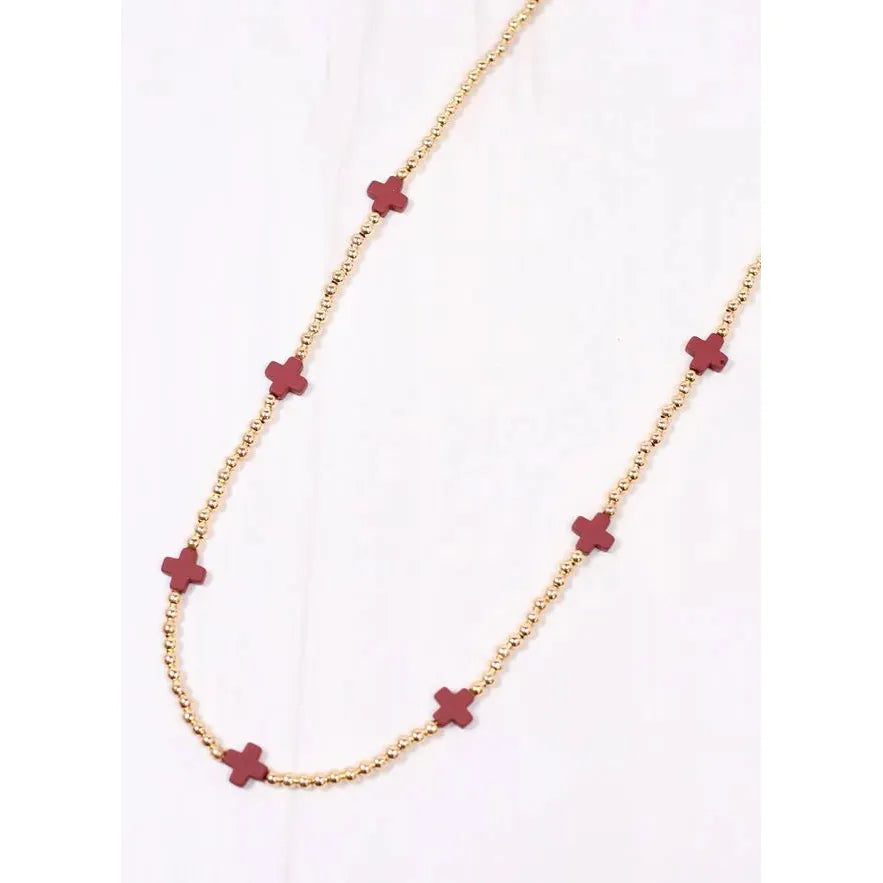 Kathy Necklace with Crosses Burgundy