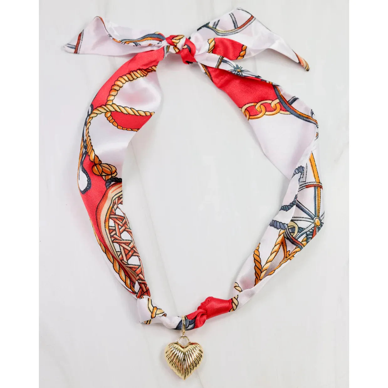 Lillie Scarf Charm Necklace Red White