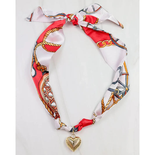 Lillie Scarf Charm Necklace Red White
