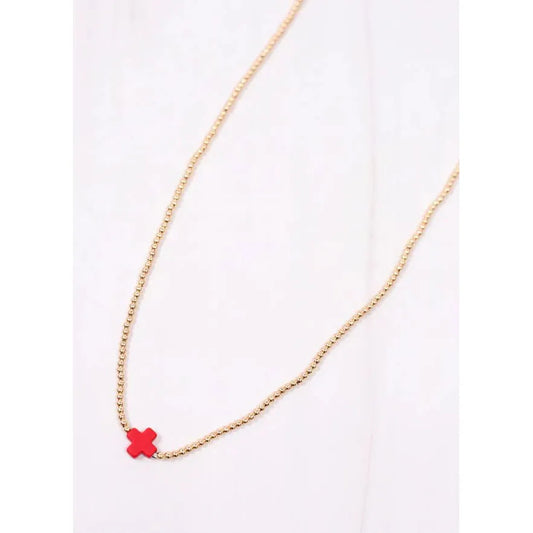 Rink Necklace with Cross Red