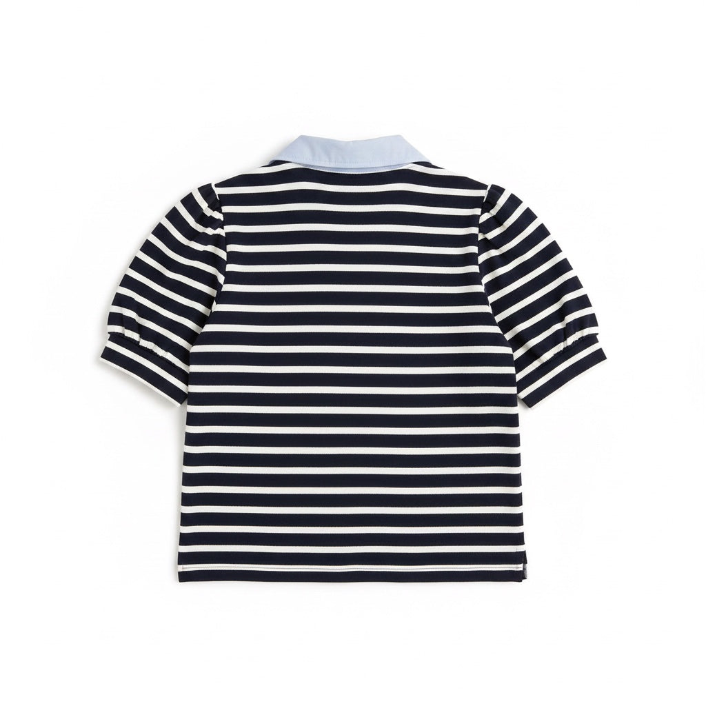 Navy Striped V-Neck Collared Top