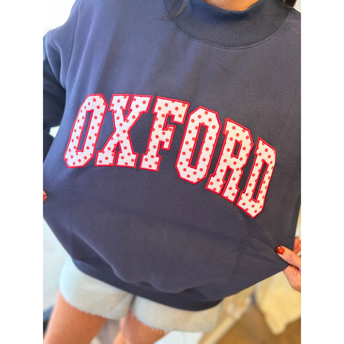 Navy Oxford Polka-Dot Mockneck Sweatshirt