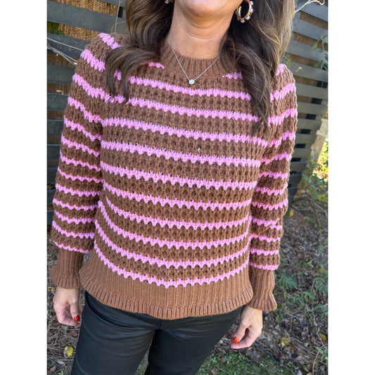 Sarah Striped Crochet Knit Sweater