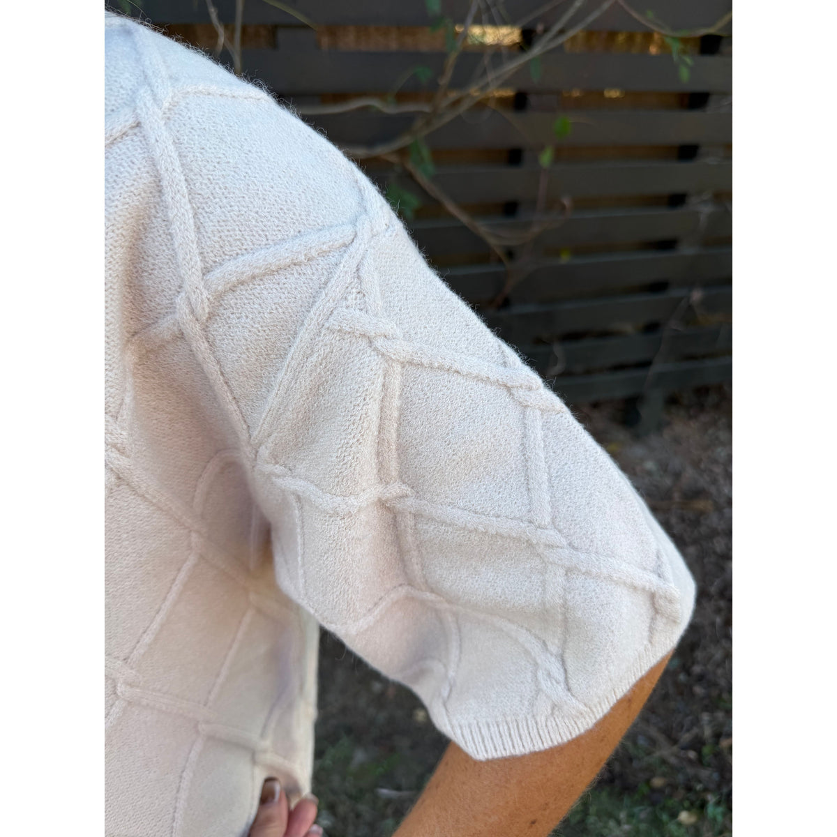 Ecru Diamond Textured Sweater Top