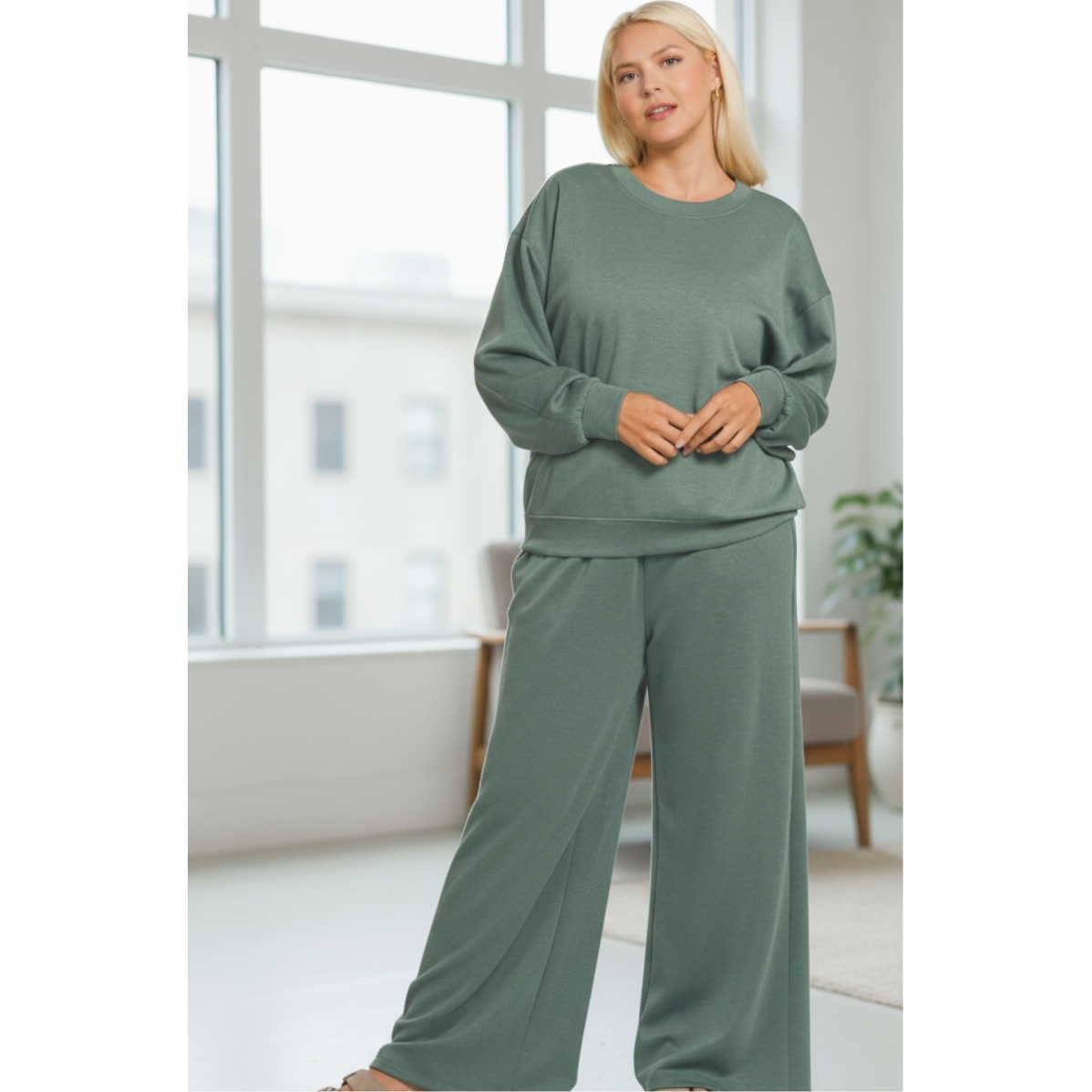 Plus Scuba Crewneck and Pants Set - Dark Forest