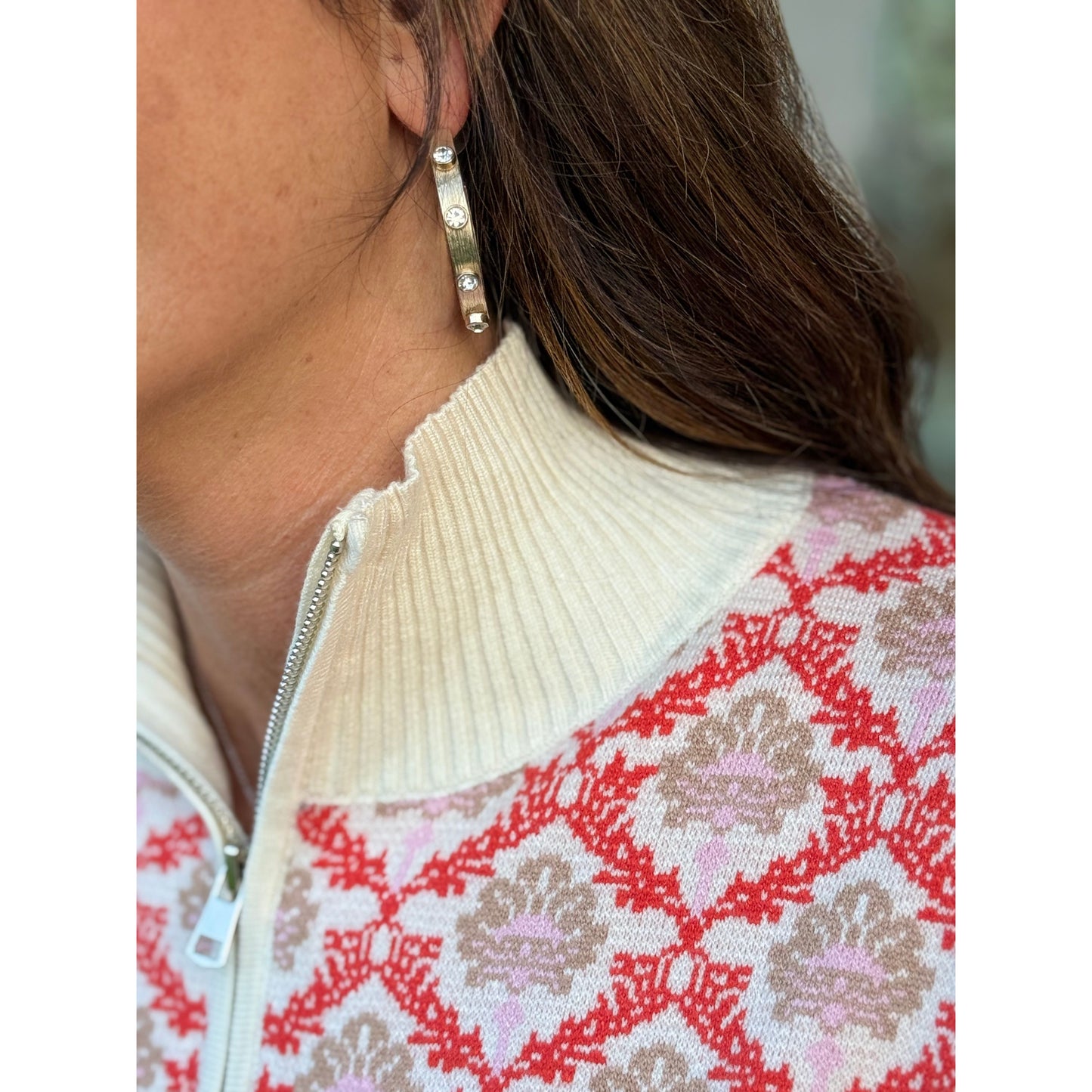 Floral Mock Neck Half Zip Pullover