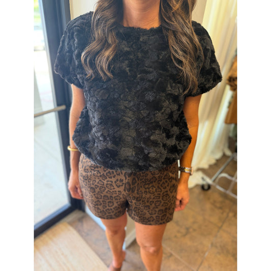 Animal Print Faux Suede Tailored Short
