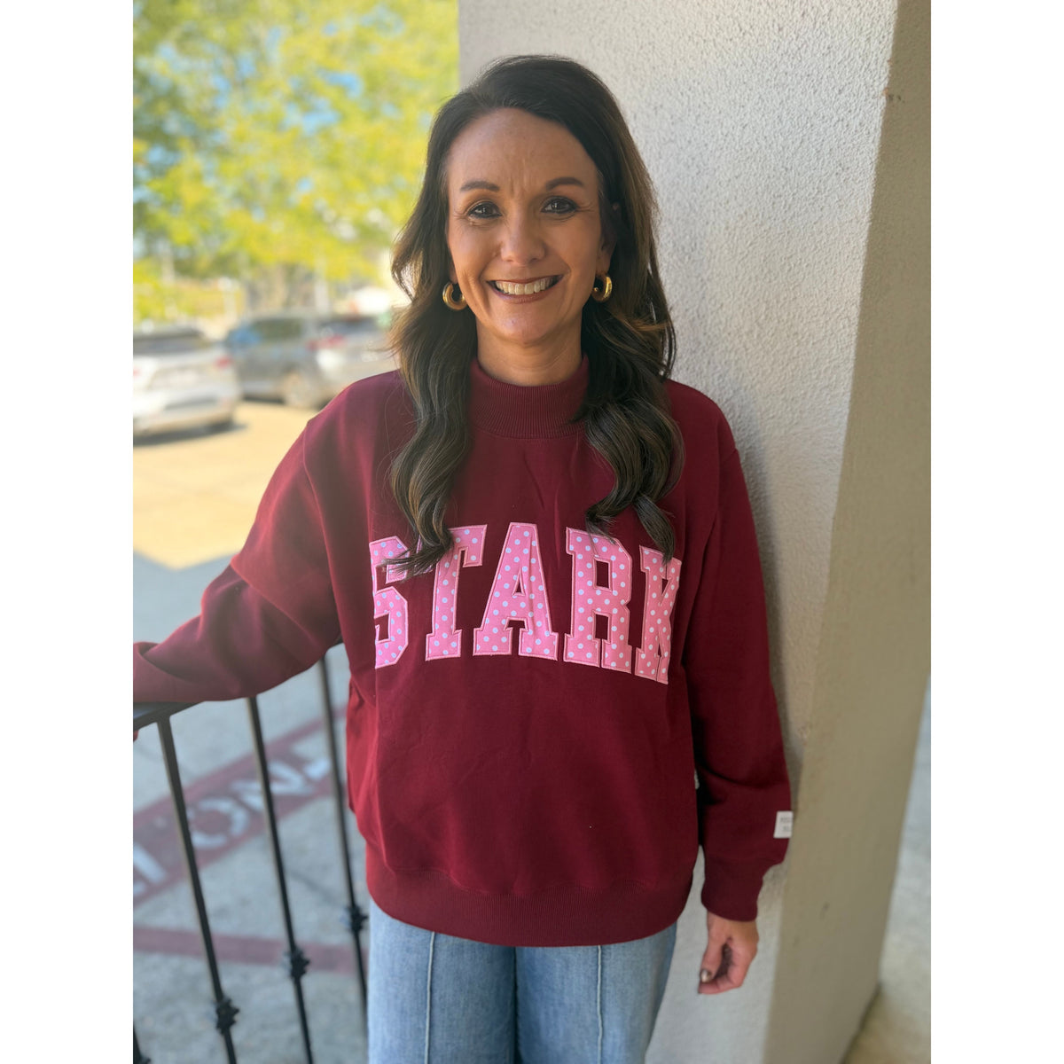 Maroon Stark Polka-Dot Mockneck Sweatshirt