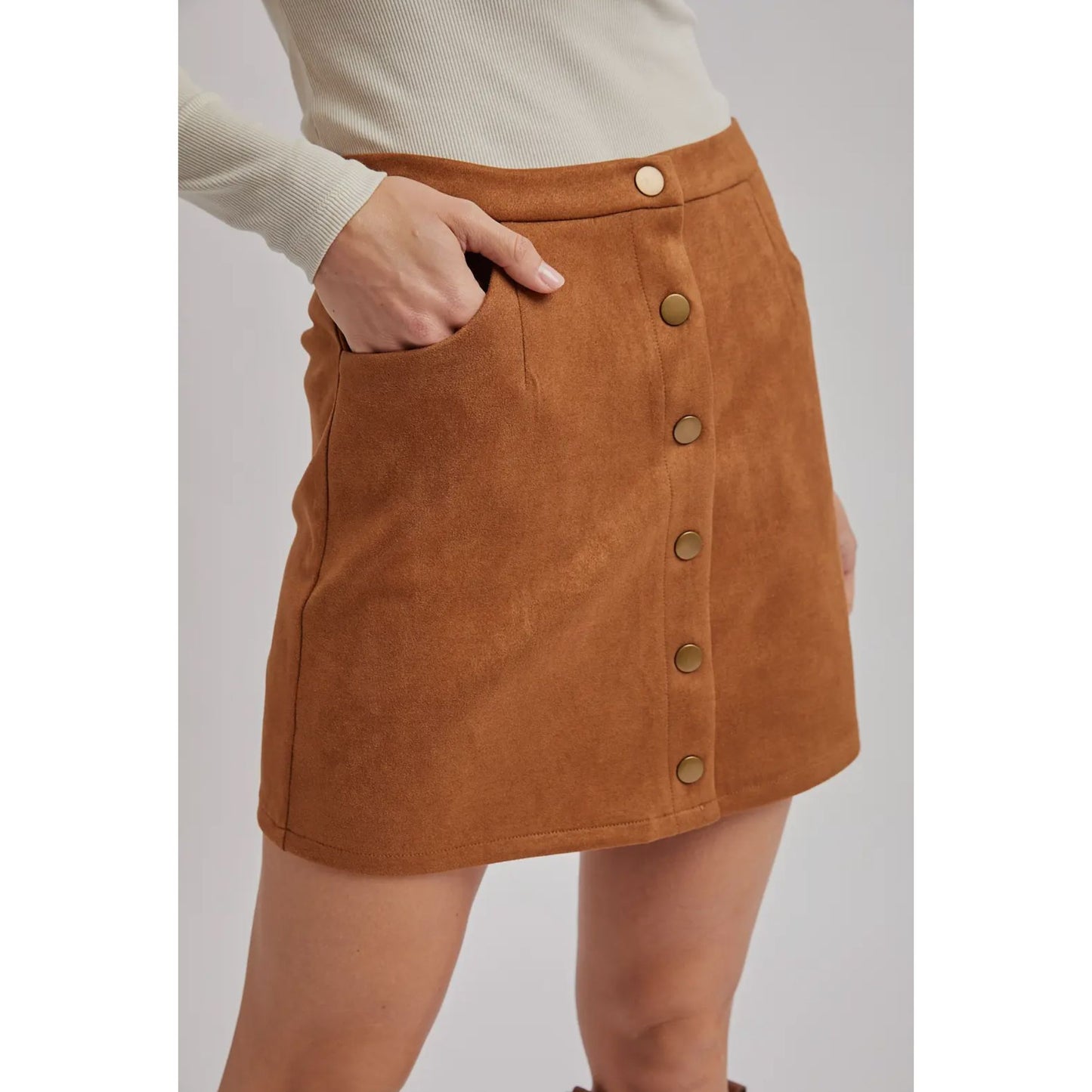 Suede Mini Skirt - Camel