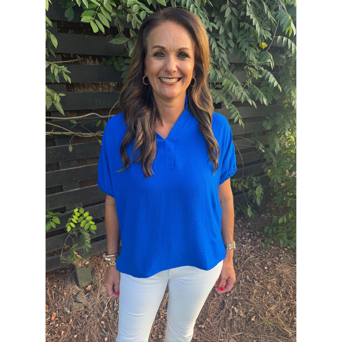 Blue Split Neck Dolman Top