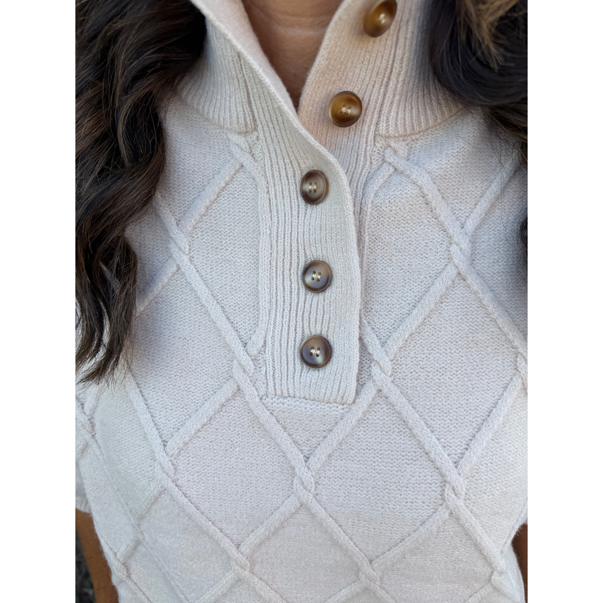 Ecru Diamond Textured Sweater Top