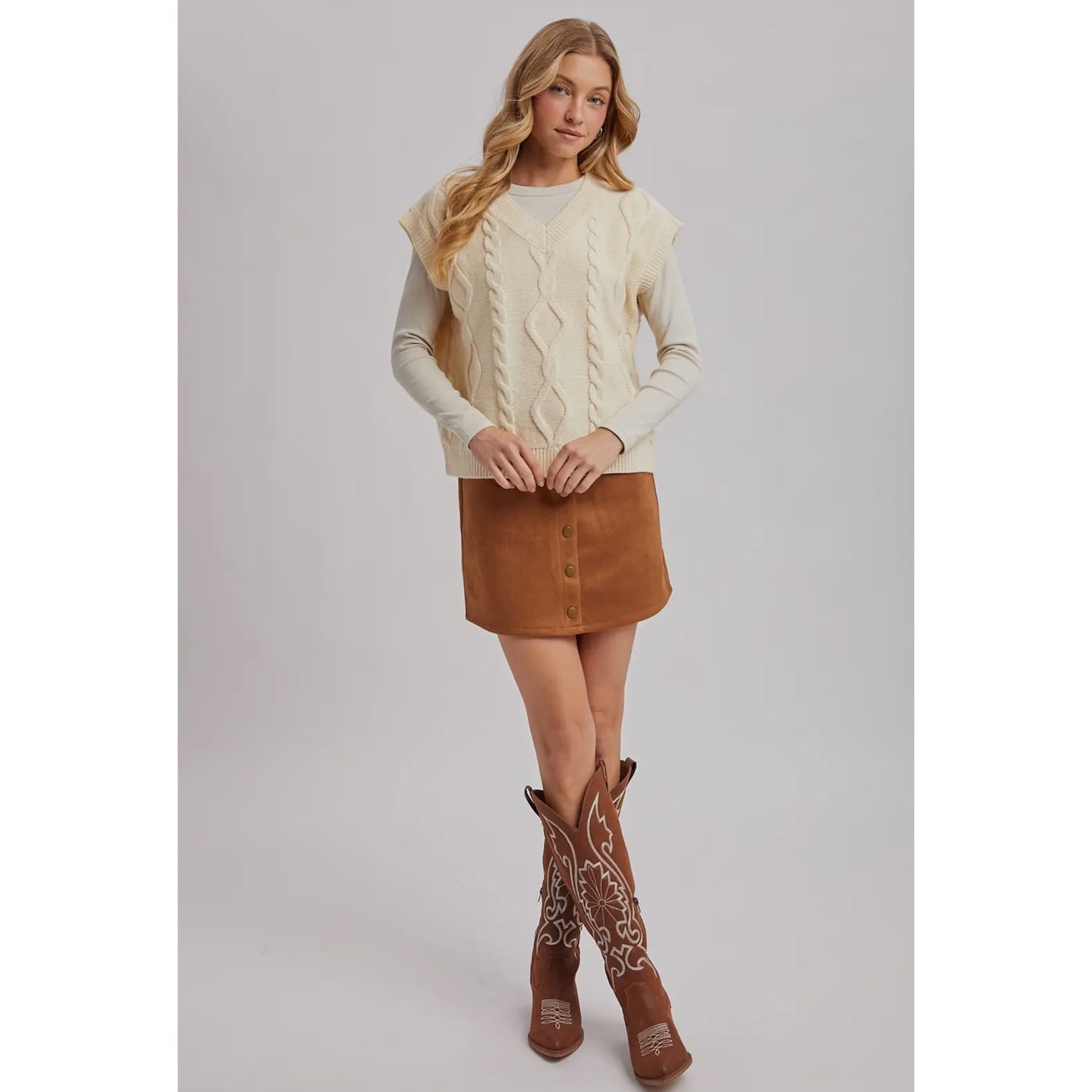Suede Mini Skirt - Camel