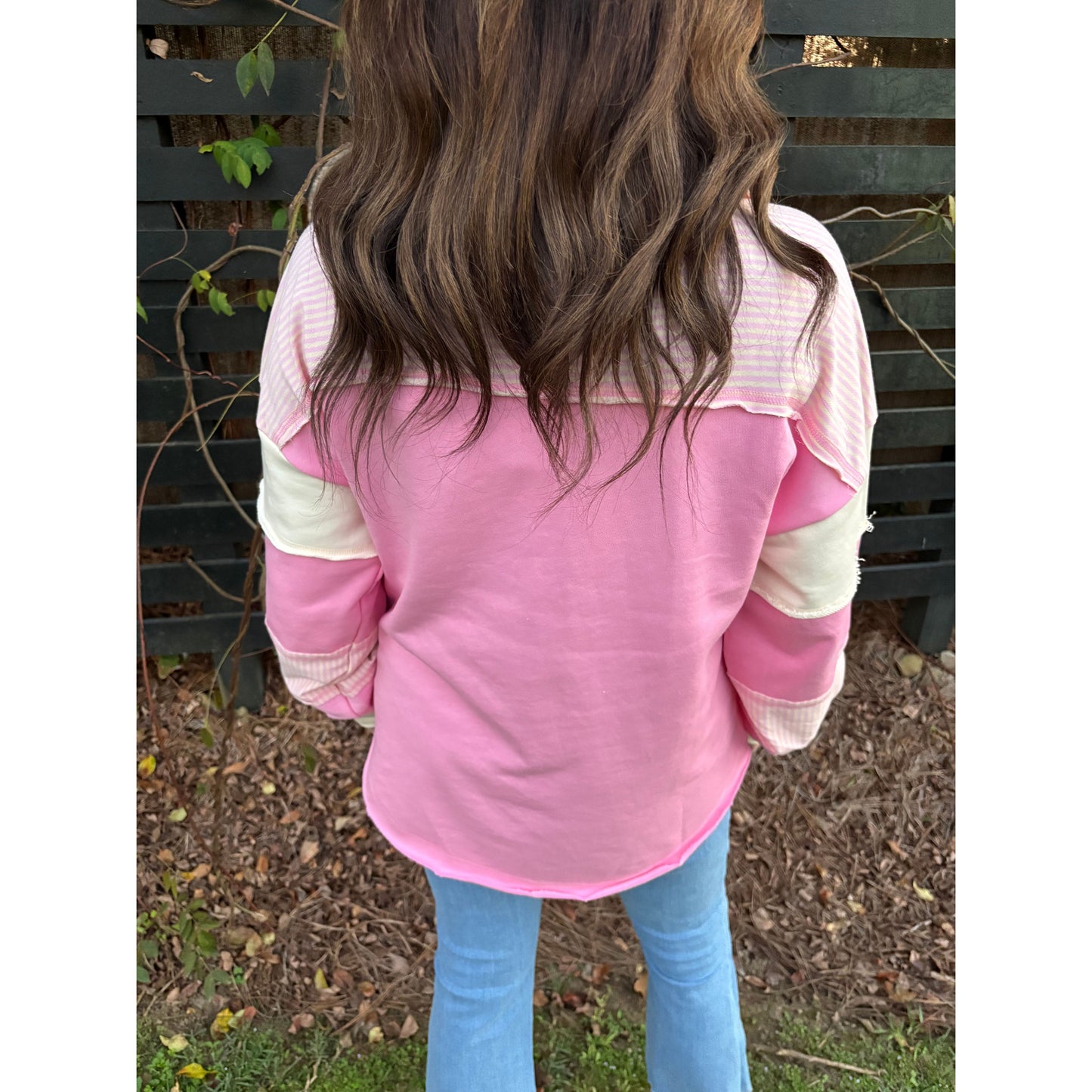 Color Block Oversized Knit Top - Pink