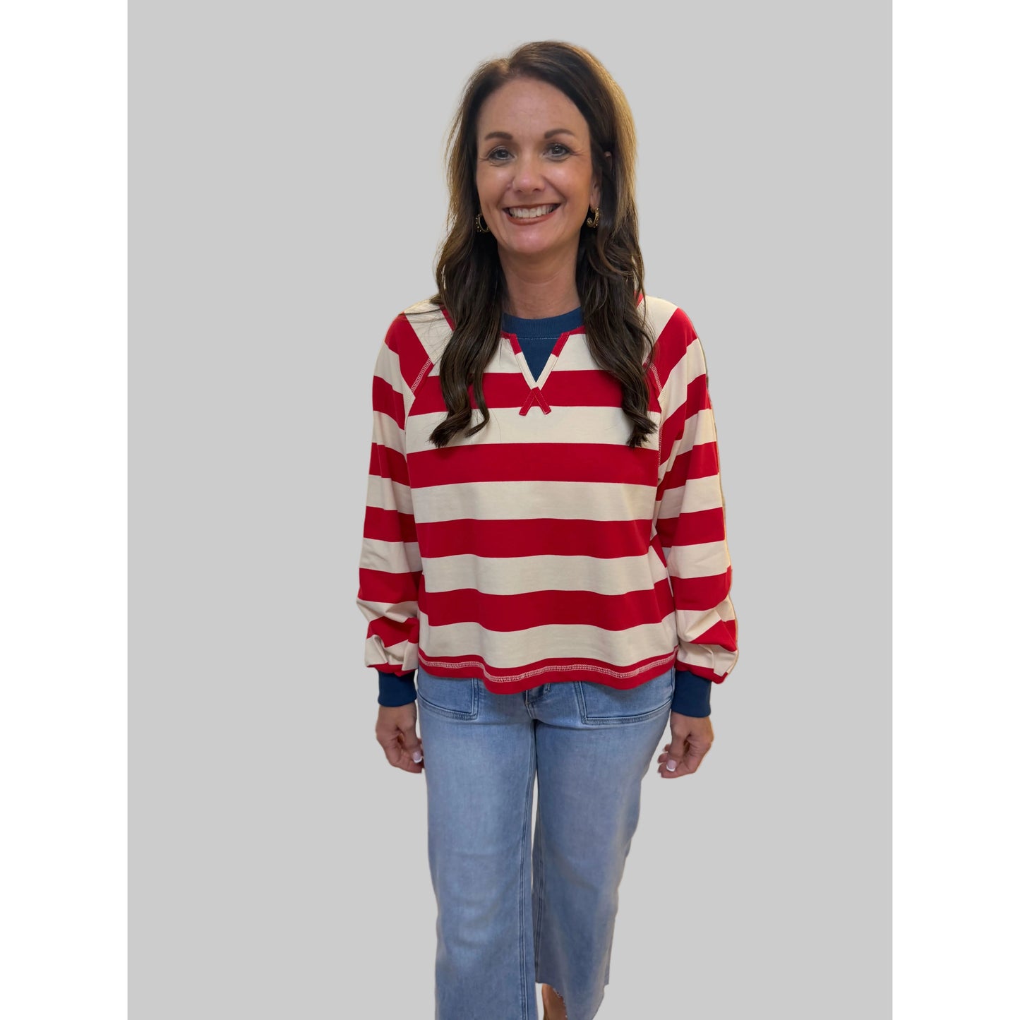 Red & Cream Casual Stripe Cropped Top