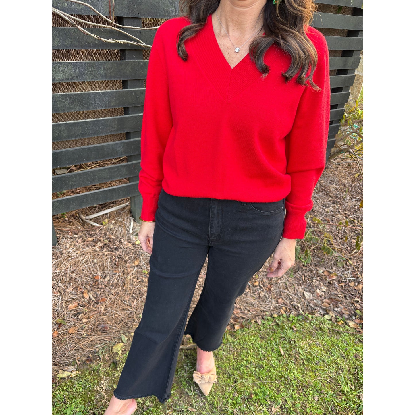 Ruby Red Ribbed V-Neck Sweater