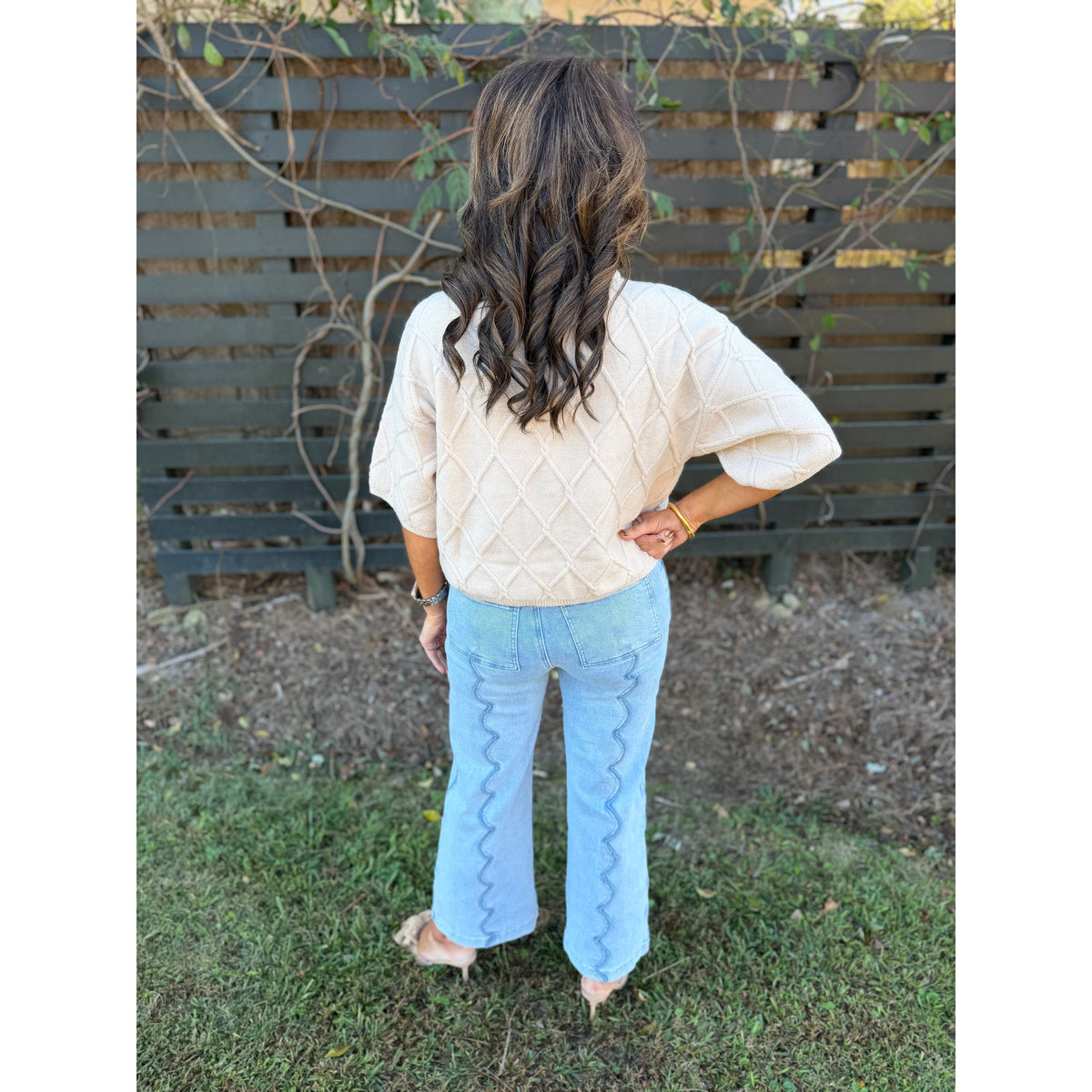 Ecru Diamond Textured Sweater Top