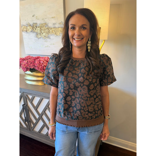Leopard Print Velvet Jaquard Top