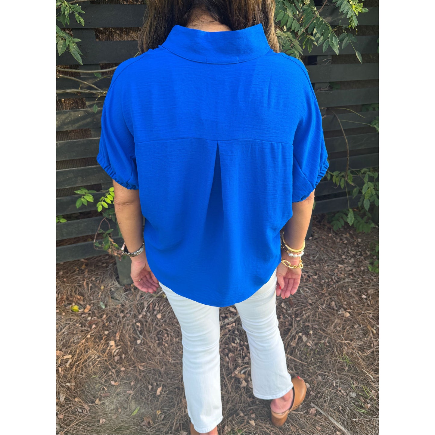 Blue Split Neck Dolman Top