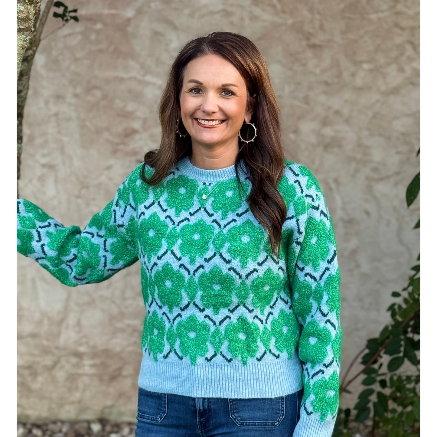 Fuzzy Texture Floral Sweater