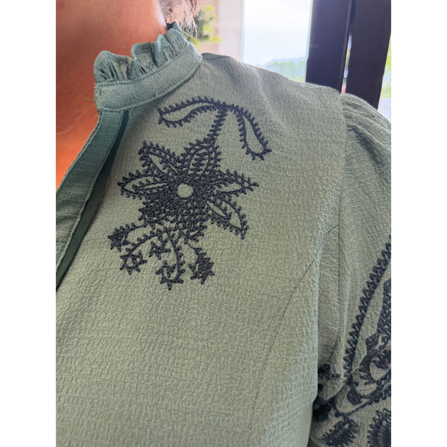 Curvy Embroidery Ruffle Top - Lagoon
