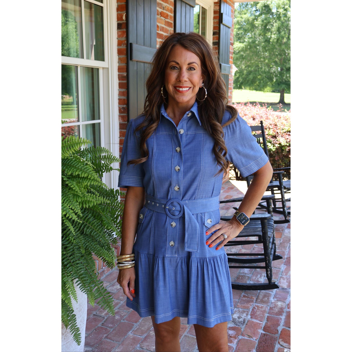 Maren Tiered Denim Shirt Dress