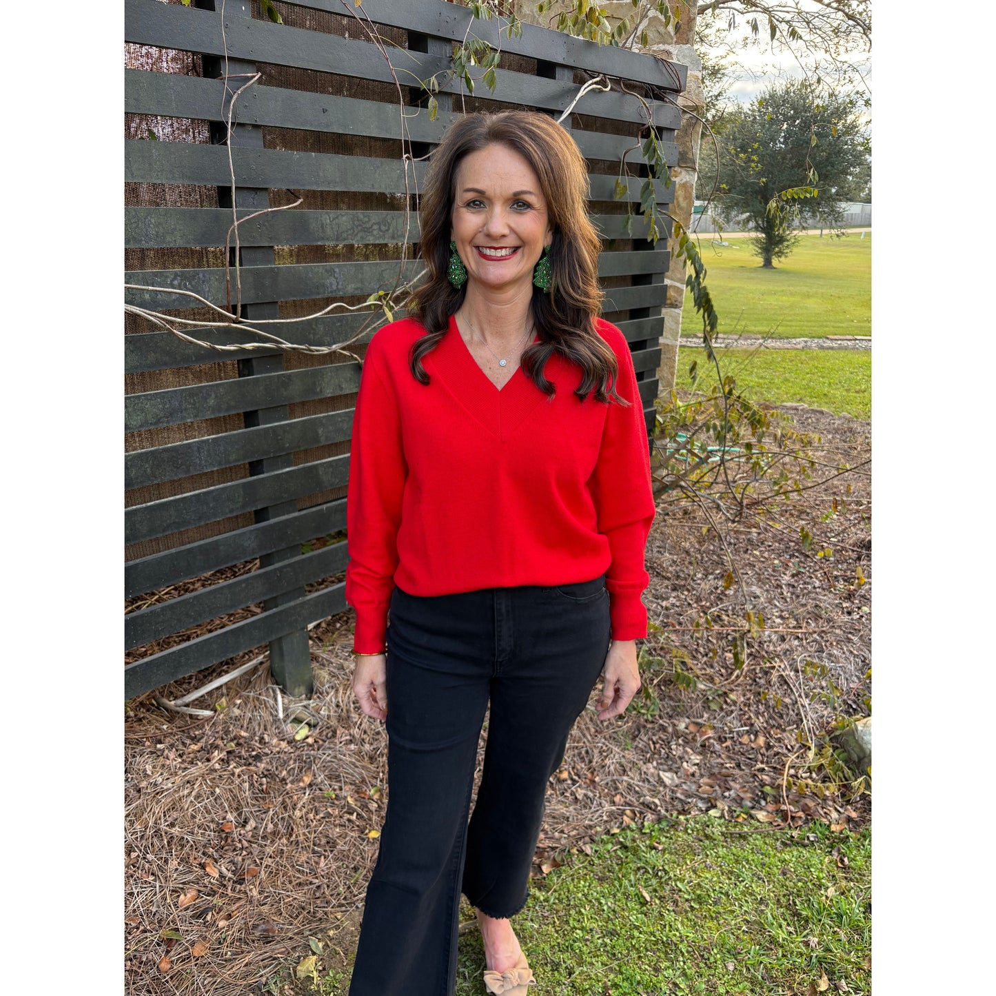 Ruby Red Ribbed V-Neck Sweater