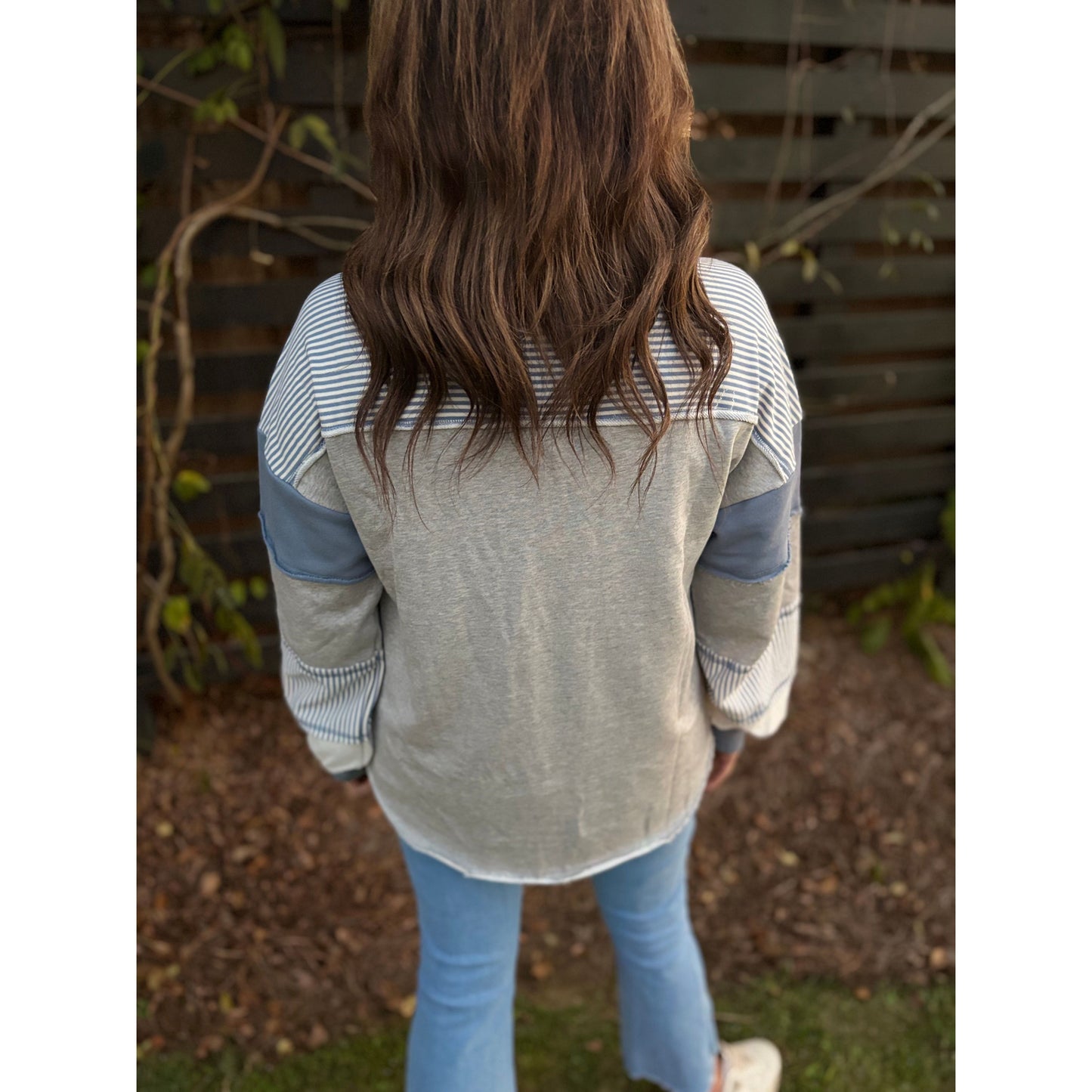 Color Block Oversized Knit Top - Grey
