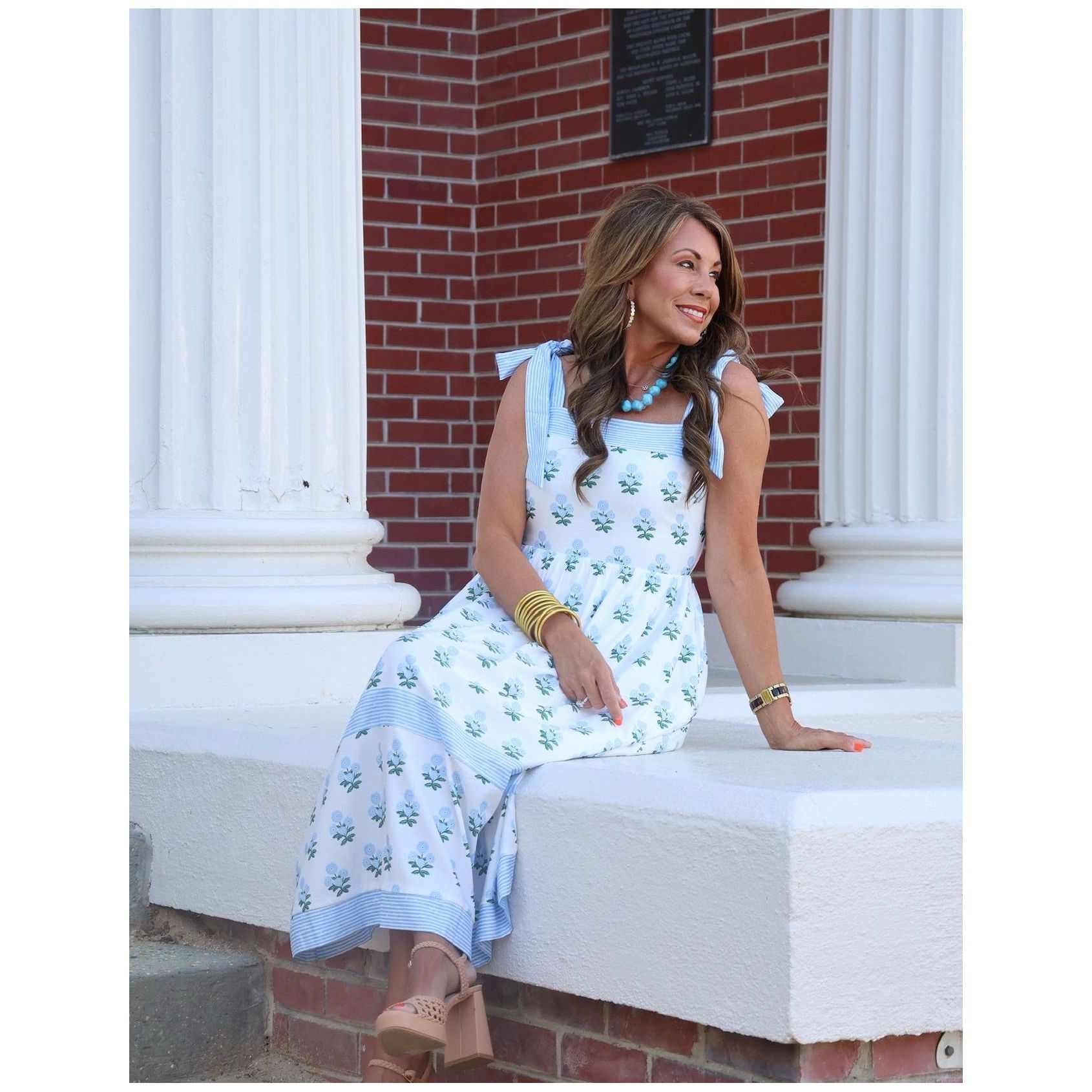 Floral Print Midi Dress with Tie Shoulder Straps