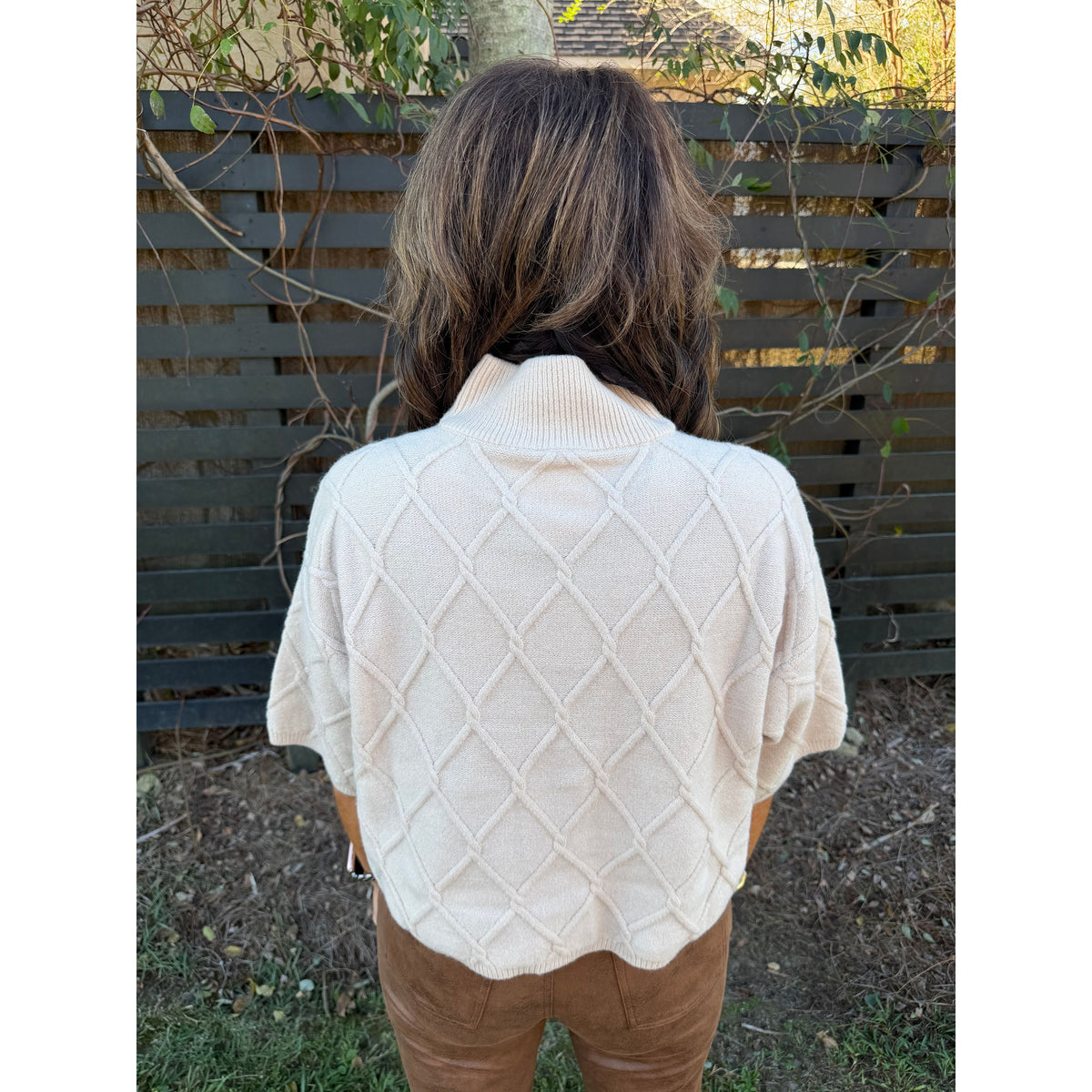 Ecru Diamond Textured Sweater Top