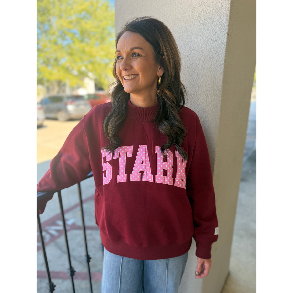 Maroon Stark Polka-Dot Mockneck Sweatshirt