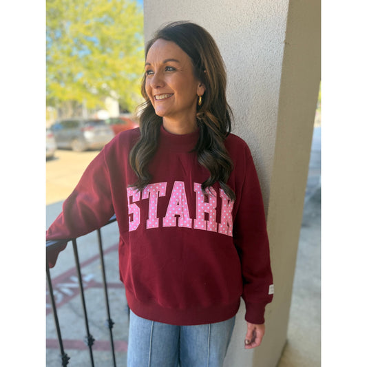 Maroon Stark Polka-Dot Mockneck Sweatshirt