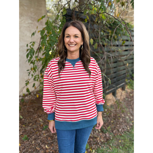 Vintage Stripe Slouchy Tee - Red