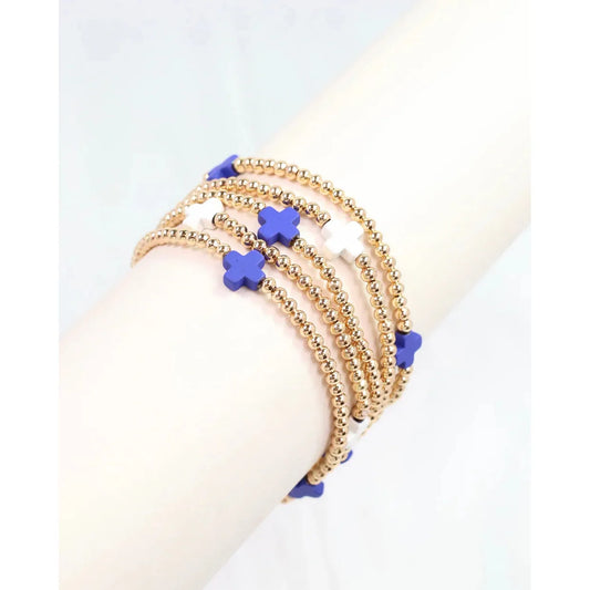 Brittany Cross Bracelet Set Blue White